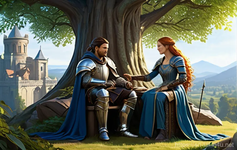 쓰론앤리버티 팬아트 및 팬픽 소개 - **Prompt 1: "The Adventurers' Respite"**
    Generate a highly detailed, artistic illustration of a ...