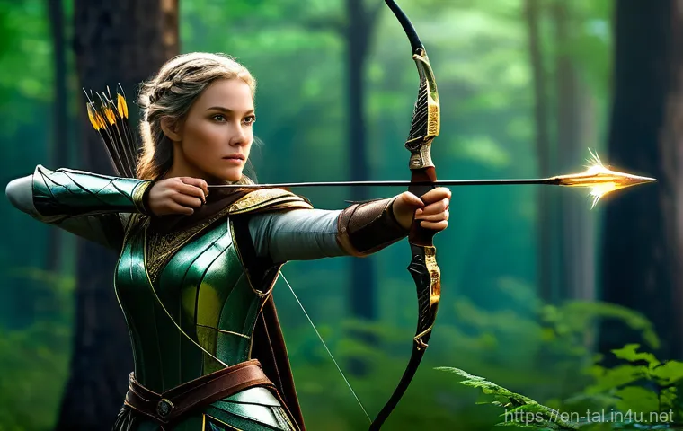 쓰론앤리버티 유저 인기 클래스 순위 - **A focused female "Seeker" (Longbow + Wand user) from Throne and Liberty.** She stands dynamically ...