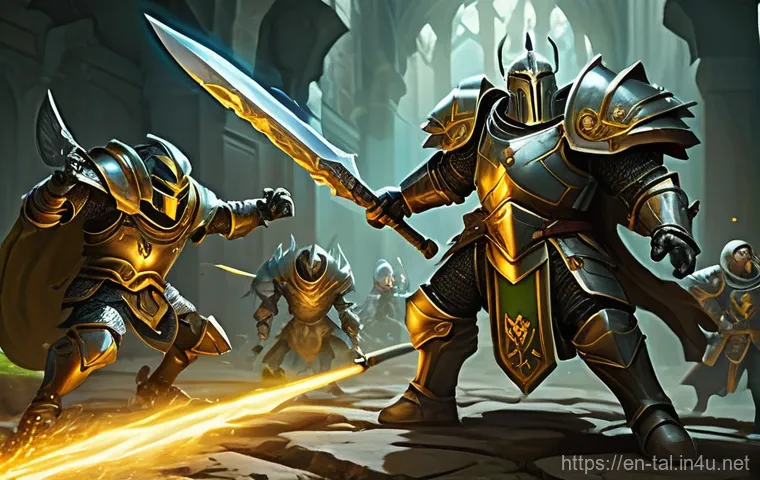 쓰론앤리버티 보스 공략법 - **Dynamic AoE Dodge in a Volcanic Arena**
    "A group of four diverse fantasy adventurers, all full...