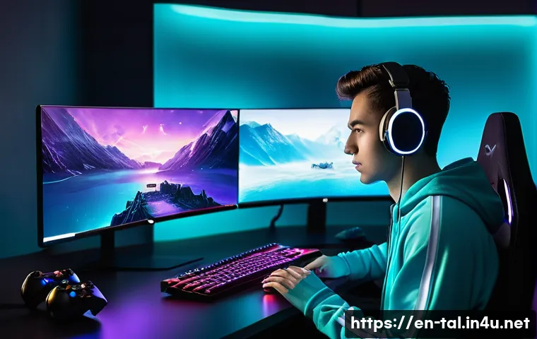 쓰론앤리버티 PC 사양 추천 - **Prompt:** A focused young adult gamer, gender-neutral, wearing a stylish but modest gaming tracksu...